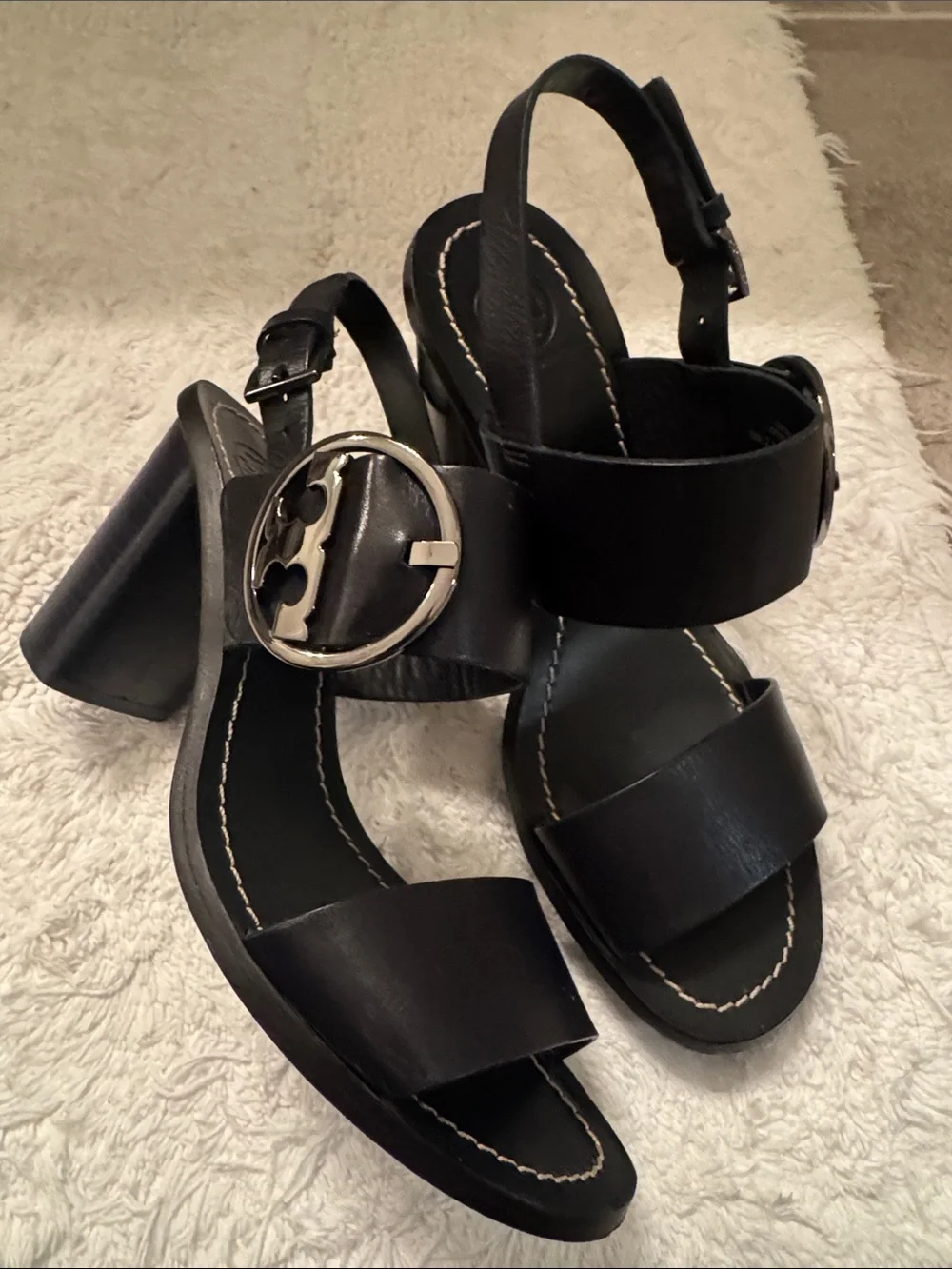 Tory Burch Navy Leather Slingback Heeled Sandals